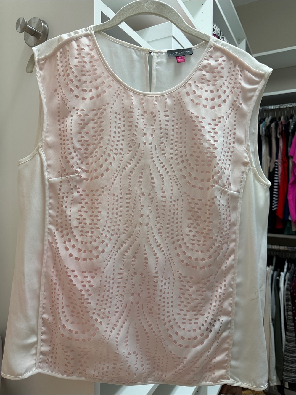 Vince Camuto Pale Blush Pink Laser-Cut Sleeveless Shell